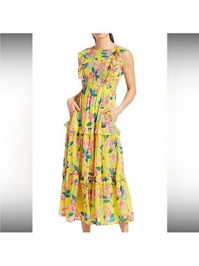 Banjanan Iris Dress Smocked in Yellow Floral - Ascot Gavotte Print